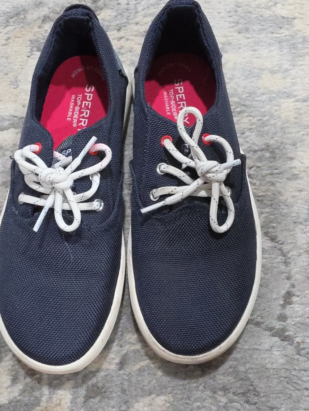 Sperry Navy Canvas Boat Shoes with White Laces